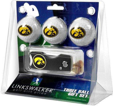 Iowa Hawkeyes Spring Action Divot Tool 3 Ball Gift Pack