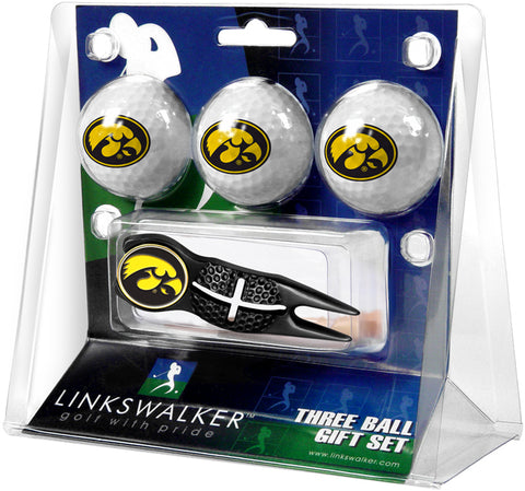 Iowa Hawkeyes Black Crosshair Divot Tool 3 Ball Gift Pack