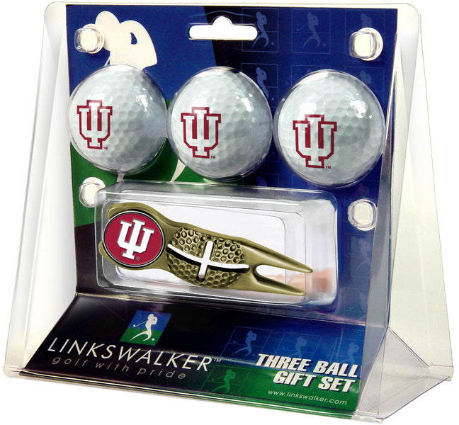 Indiana Hoosiers Gold Crosshair Divot Tool 3 Ball Gift Pack  -  Gold