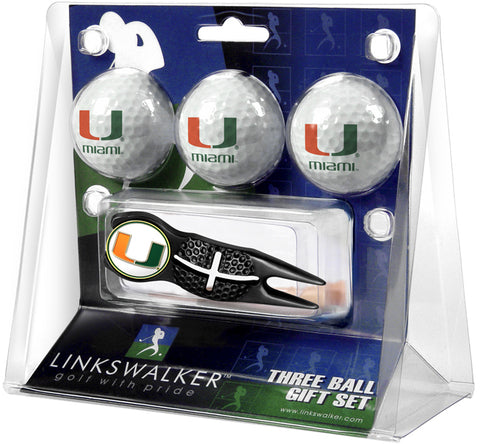 Miami Hurricanes Black Crosshair Divot Tool 3 Ball Gift Pack