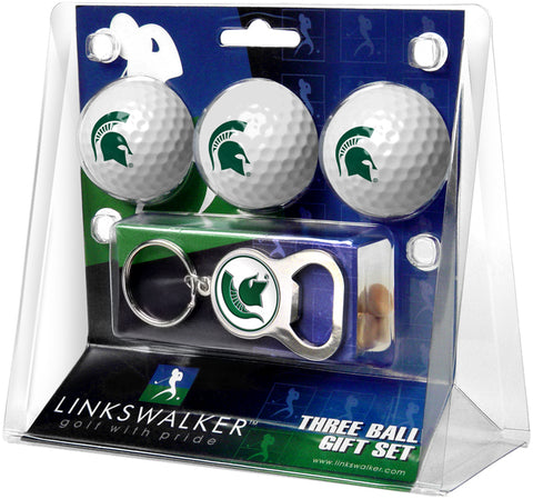 Michigan State Spartans 3 Ball Gift Pack with Key Chain Bottle -  Opener