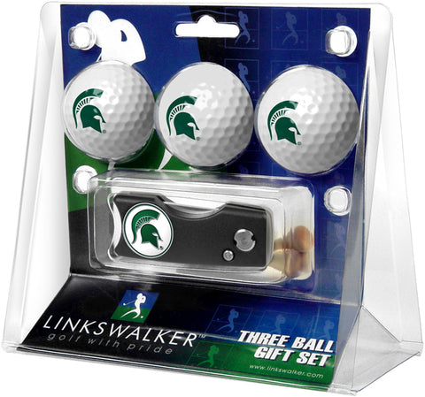 Michigan State Spartans Spring Action Divot Tool 3 Ball Gift Pack