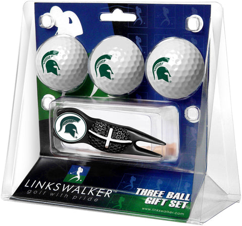 Michigan State Spartans Black Crosshair Divot Tool 3 Ball Gift Pack
