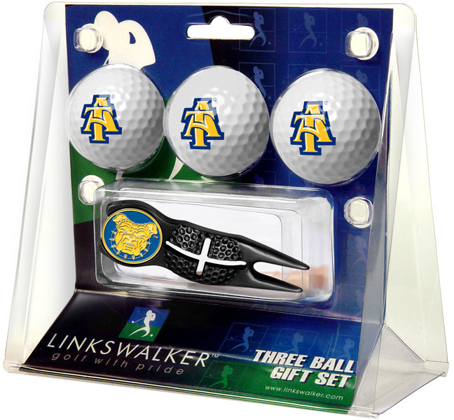 North Carolina A&T Aggies Black Crosshair Divot Tool 3 Ball Gift Pack