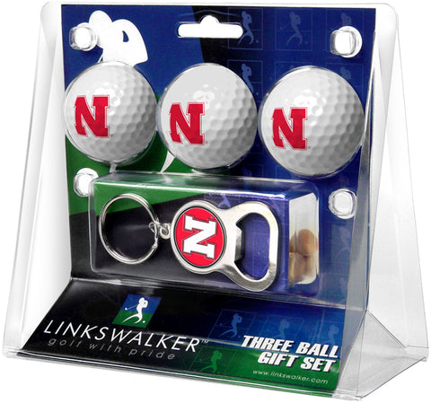 Nebraska Cornhuskers 3 Ball Gift Pack with Key Chain Bottle -  Opener