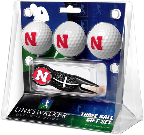 Nebraska Cornhuskers Black Crosshair Divot Tool 3 Ball Gift Pack