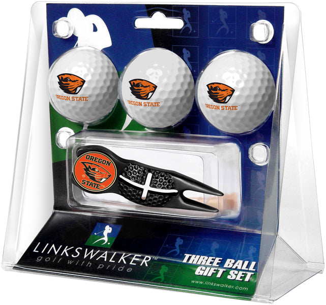 Oregon State Beavers Black Crosshair Divot Tool 3 Ball Gift Pack