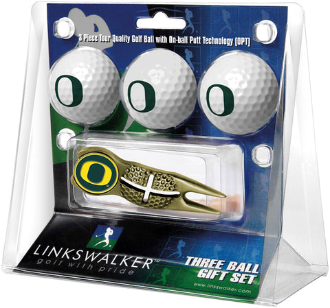 Oregon Ducks Gold Crosshair Divot Tool 3 Ball Gift Pack