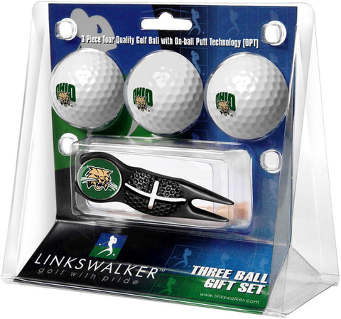 Ohio University Bobcats Black Crosshair Divot Tool 3 Ball Gift Pack  -  Black 