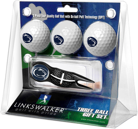 Penn State Nittany Lions Black Crosshair Divot Tool 3 Ball Gift Pack