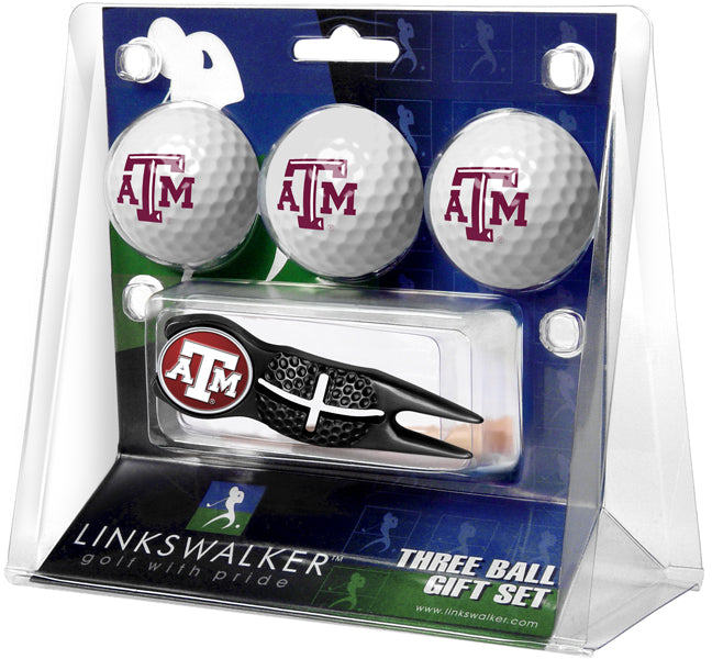 Texas A&M Aggies Black Crosshair Divot Tool 3 Ball Gift Pack