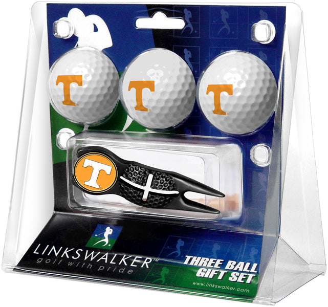 Tennessee Volunteers Black Crosshair Divot Tool 3 Ball Gift Pack