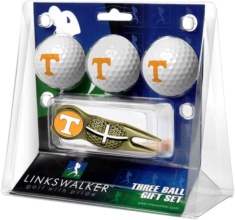 Tennessee Volunteers Gold Crosshair Divot Tool 3 Ball Gift Pack
