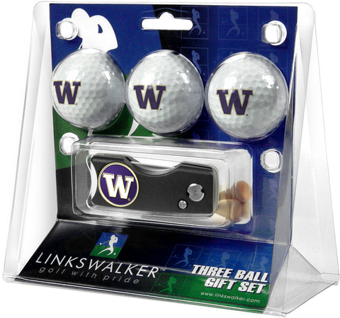 Washington Huskies Spring Action Divot Tool 3 Ball Gift Pack