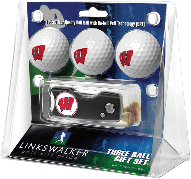 Wisconsin Badgers Spring Action Divot Tool 3 Ball Gift Pack