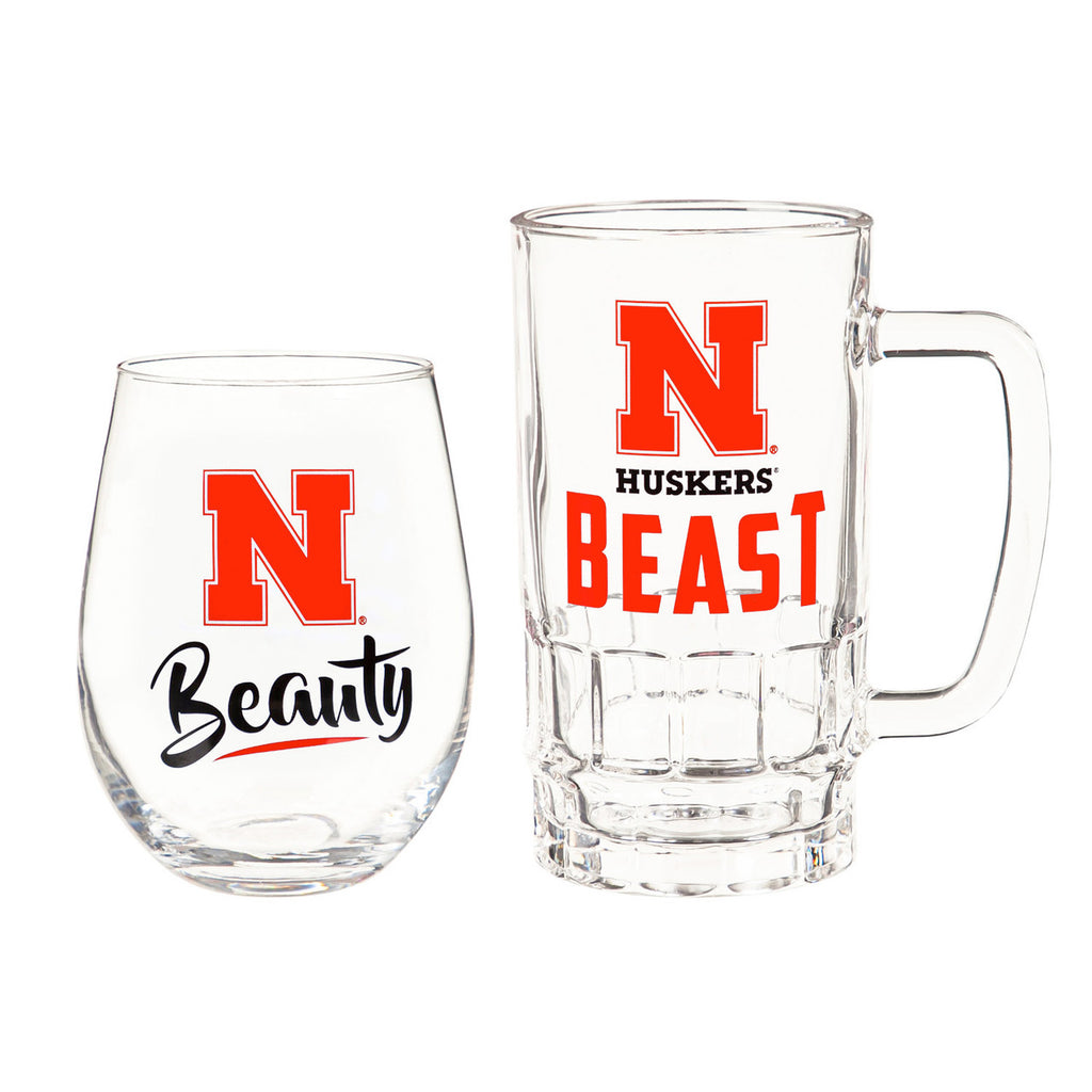 Nebraska Cornhuskers Drink Set Boxed 17oz Stemless Wine and 16oz Tankard