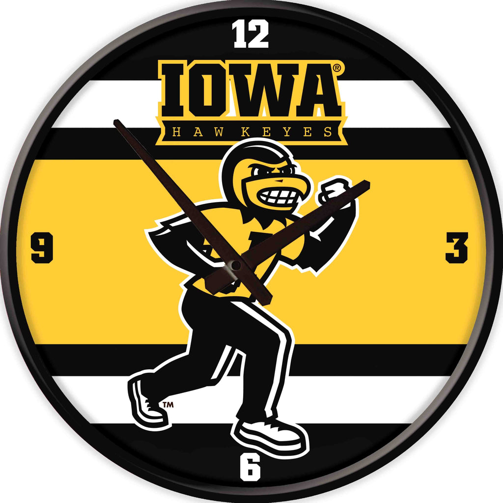 Iowa Hawkeyes Clock Herky Stripes 